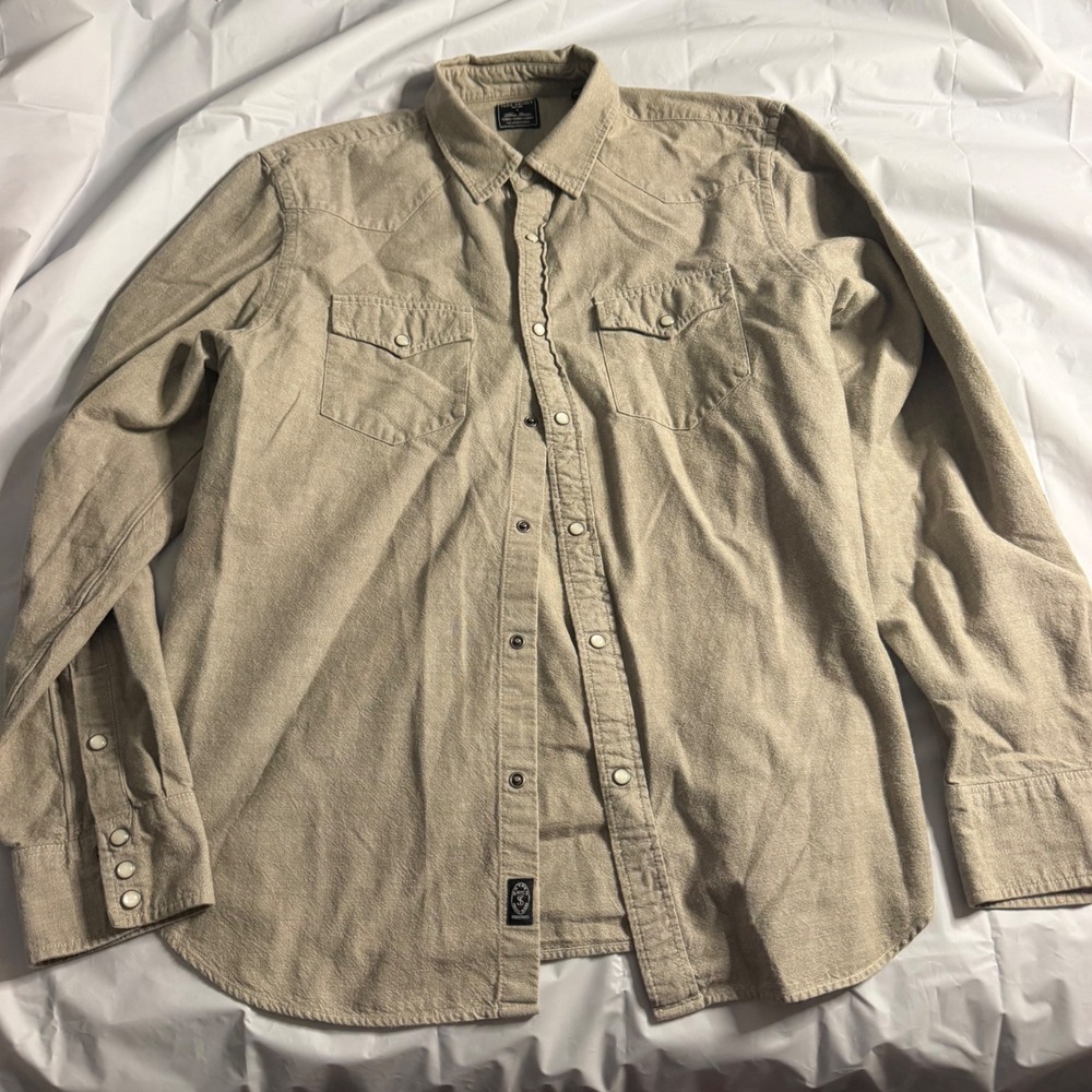 Todd Snyder Mens Three Looms Western Pearl Snap Shirt L Tan Japanese Fabric